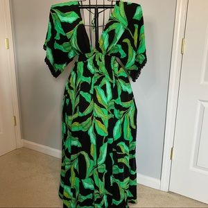 Tropical Leaf Print Maxi Dress
